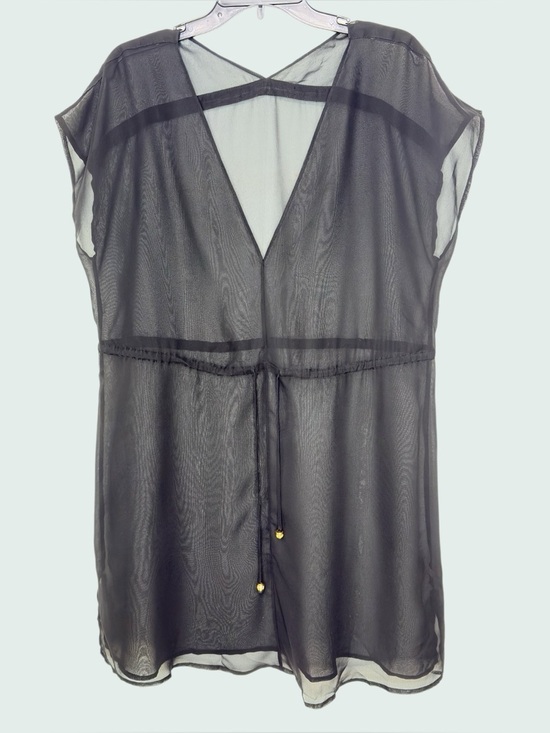 Vintage Dresses & Skirts - 90s  Black Sheer Georgette Tunic Deep V Neck Cyber Y2K Weightless Drama M